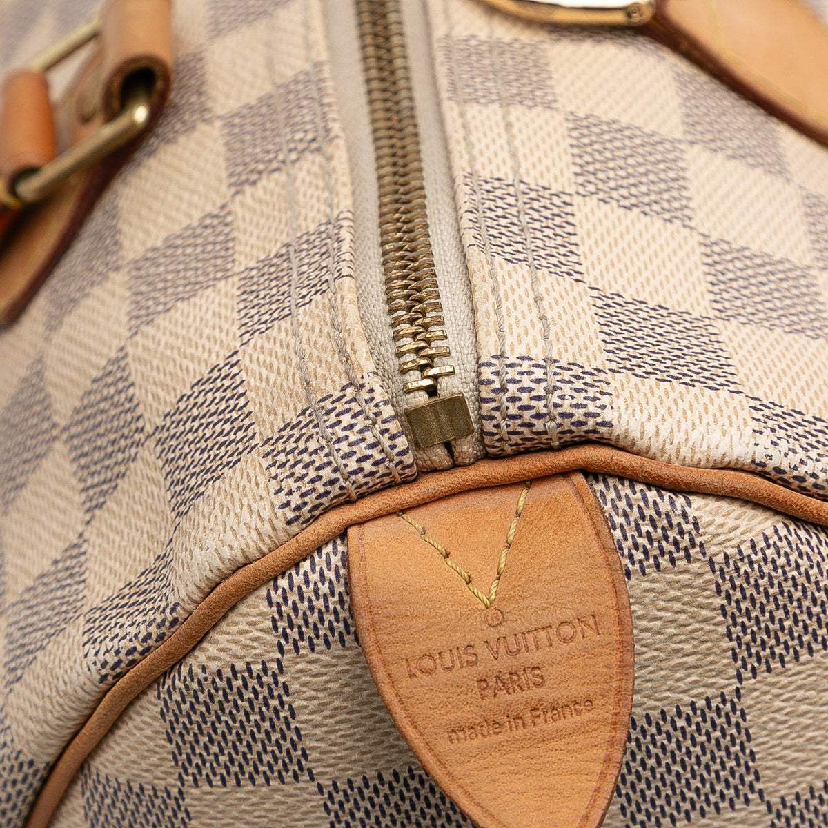 Second hand Louis Vuitton Speedy 30 Canvas Vintage Trunk Handbag Damier Azur - Tabita Bags