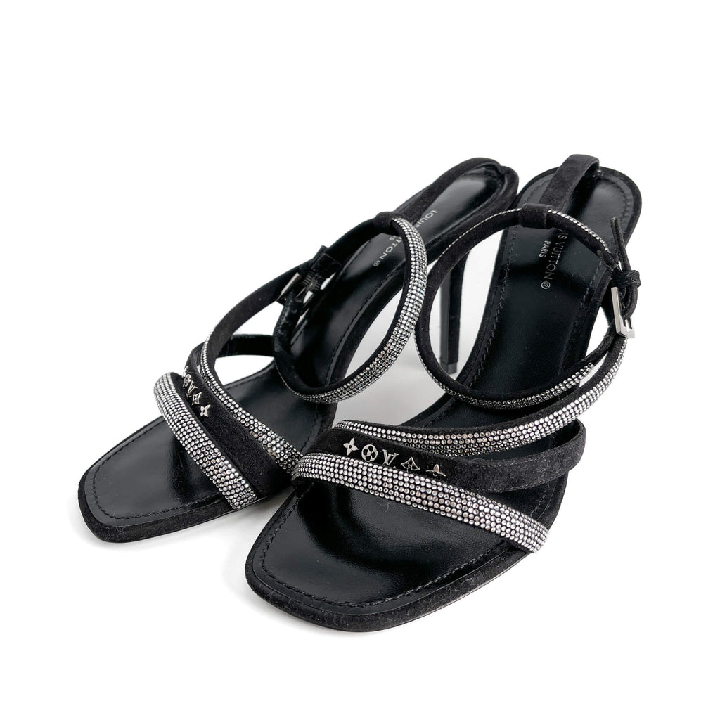 Second hand Louis Vuitton Suede Sandals 37 STRASS Black - Tabita Bags