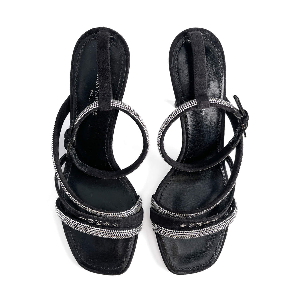 Second hand Louis Vuitton Suede Sandals 37 STRASS Black - Tabita Bags