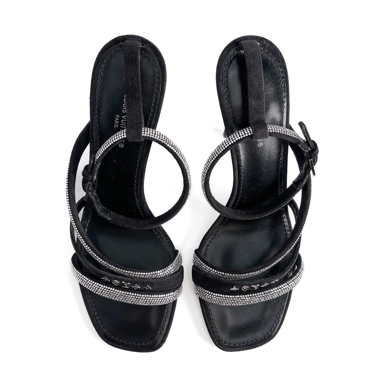 Second hand Louis Vuitton Suede Sandals 37 STRASS Black - Tabita Bags
