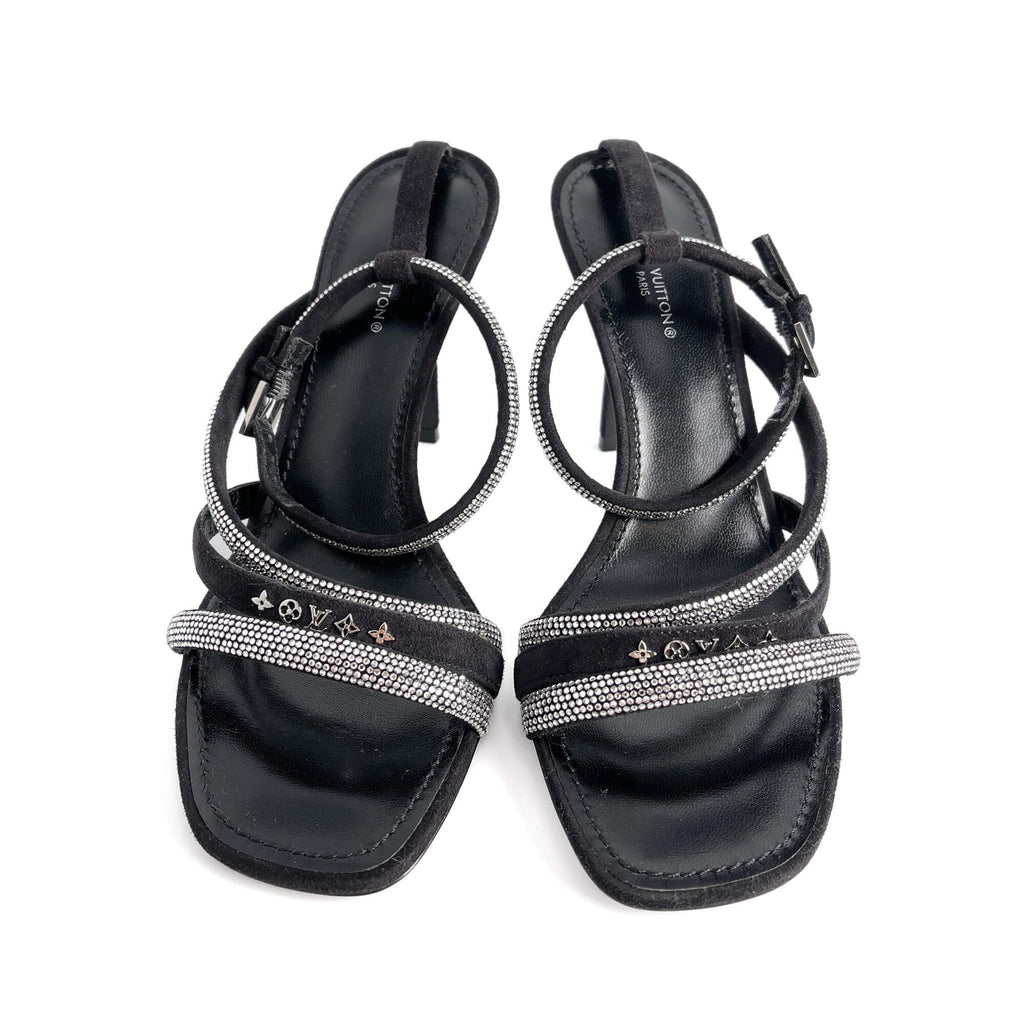 Second hand Louis Vuitton Suede Sandals 37 STRASS Black - Tabita Bags