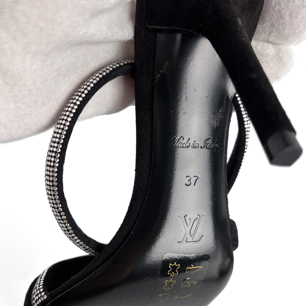 Second hand Louis Vuitton Suede Sandals 37 STRASS Black - Tabita Bags