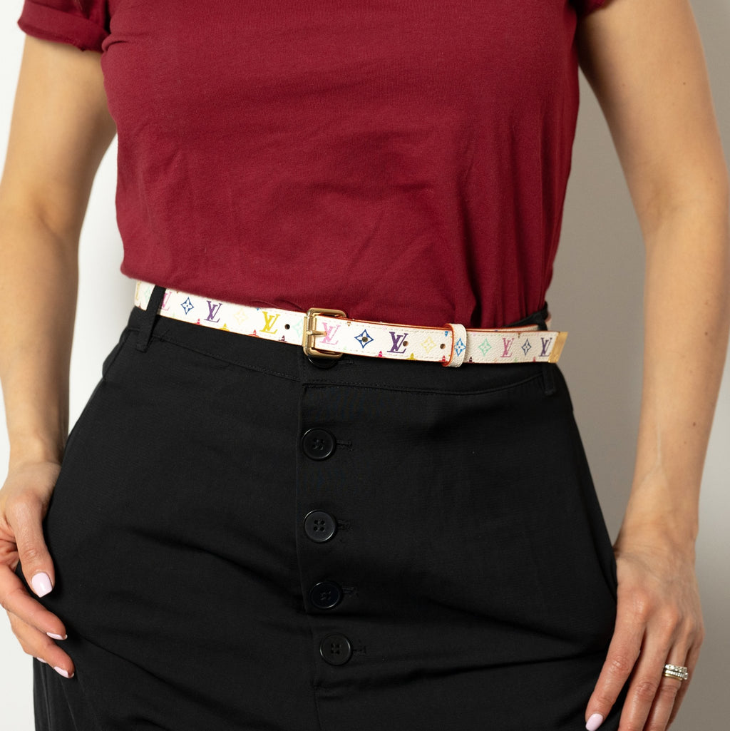 Second hand Louis Vuitton Thin Belt Murakami Canvas 80/32 Multicolor - Tabita Bags
