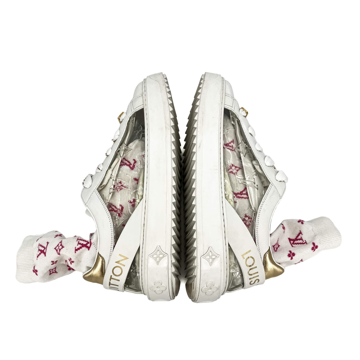 Second hand Louis Vuitton Time out Leather Sneakers With Socks 39 Monogram - Tabita Bags