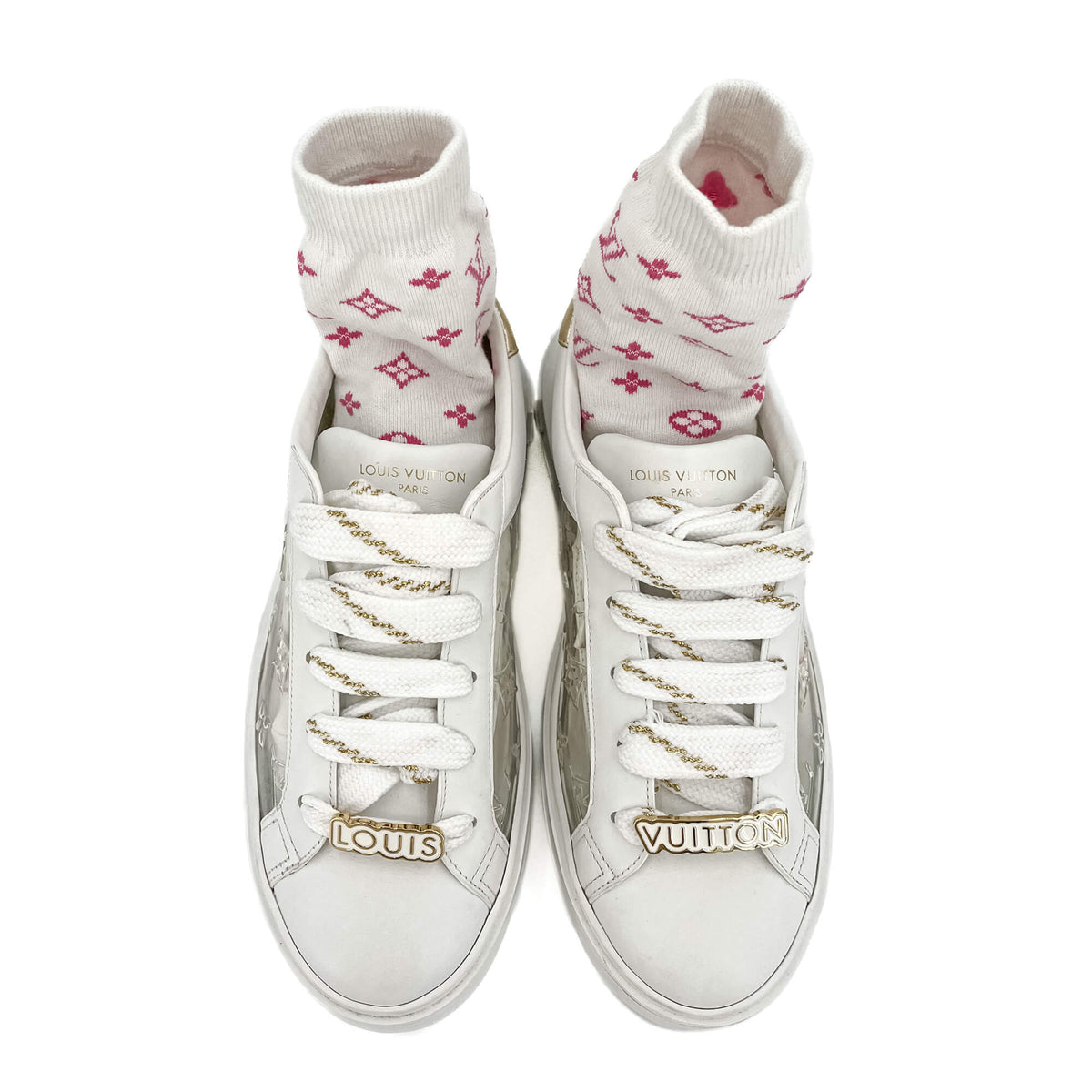 Second hand Louis Vuitton Time out Leather Sneakers With Socks 39 Monogram - Tabita Bags