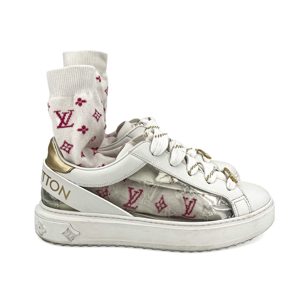 Second hand Louis Vuitton Time out Leather Sneakers With Socks 39 Monogram - Tabita Bags