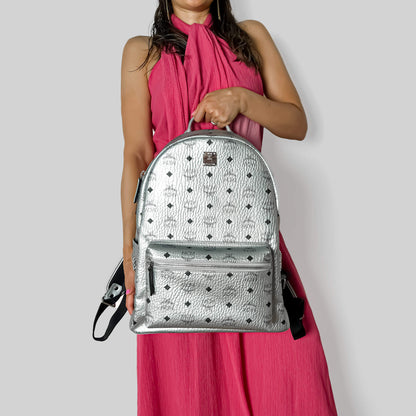 Second hand MCM Stark Medium Visetos Canvas Backpack Metallic - Tabita Bags