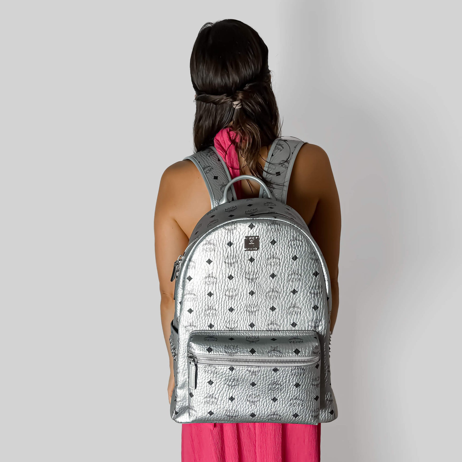 Second hand MCM Stark Medium Visetos Canvas Backpack Metallic - Tabita Bags