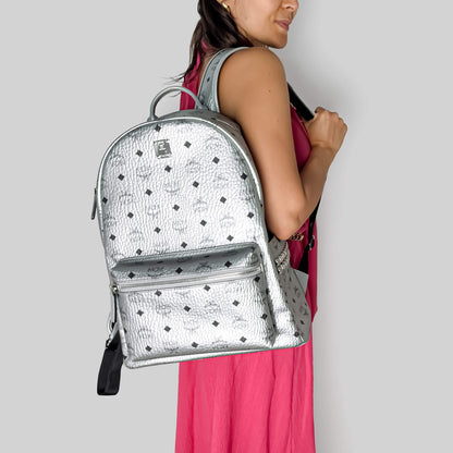 Second hand MCM Stark Medium Visetos Canvas Backpack Metallic - Tabita Bags