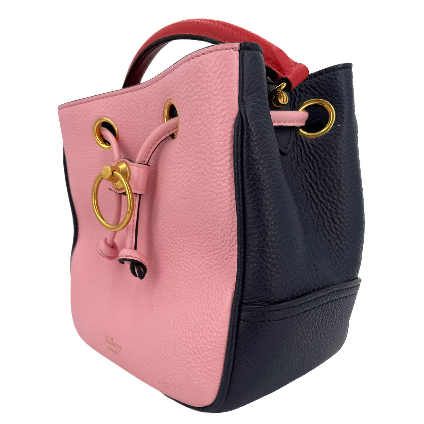 Second hand Mulberry Hampstead Mini 2 - Ways Bucket Bag Blue Navy, pink and red. - Tabita Bags