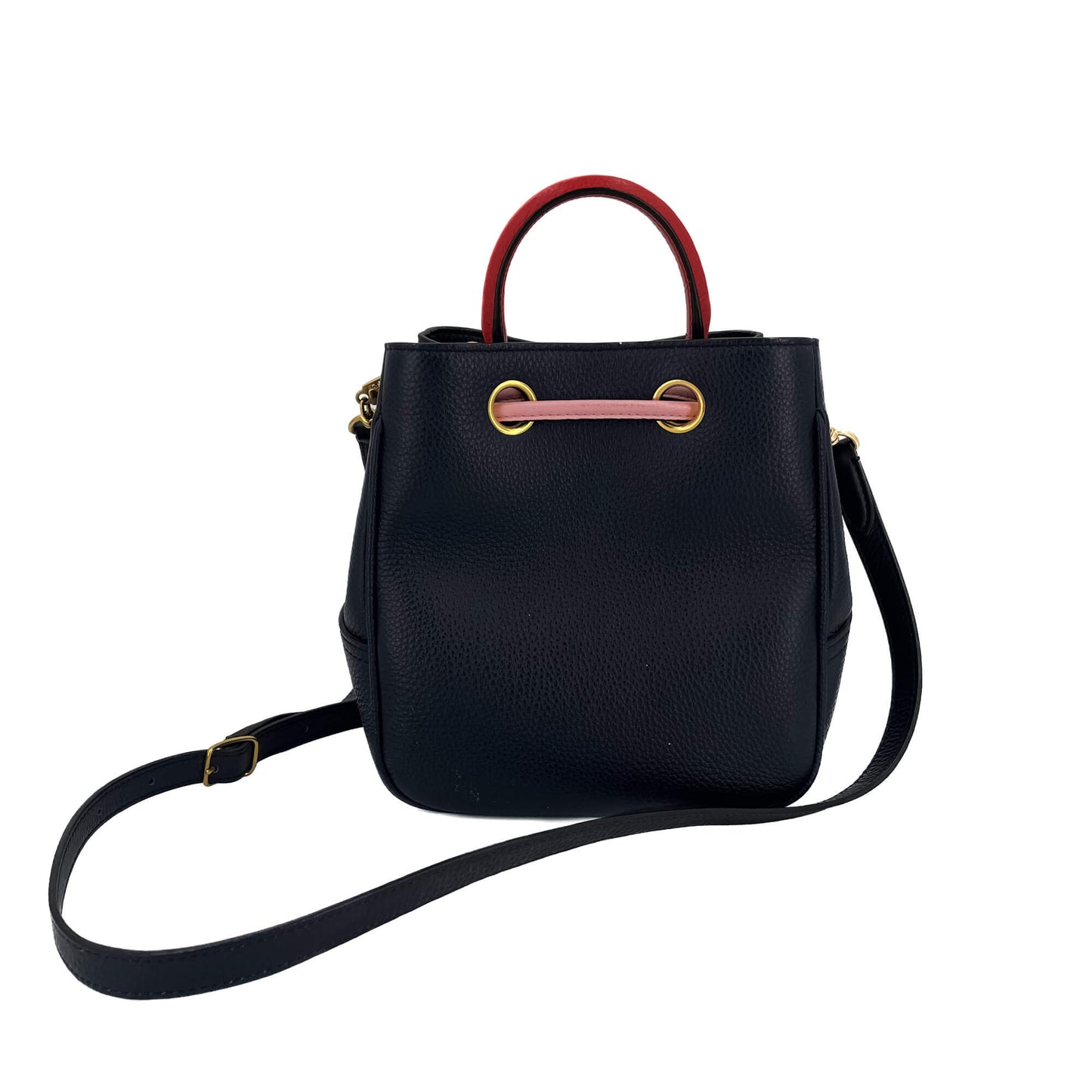 Second hand Mulberry Hampstead Mini 2 - Ways Bucket Bag Blue Navy, pink and red. - Tabita Bags