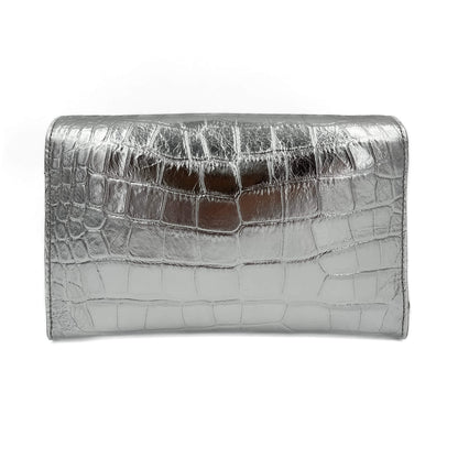 Second hand Philipp Plein Flap Clutch Small Calf Leather Leather 2 - Ways Croco Print Silver - Tabita Bags