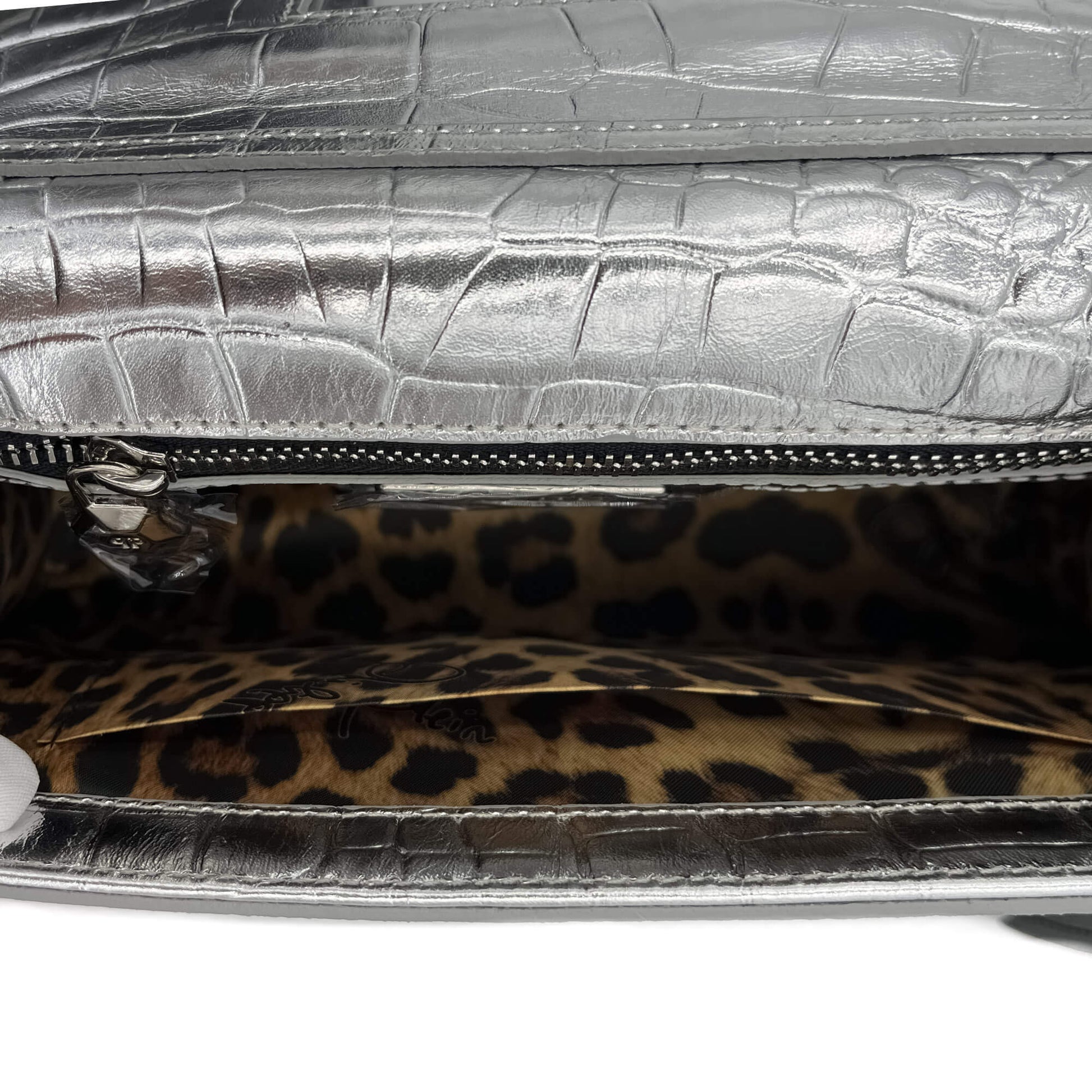 Second hand Philipp Plein Flap Clutch Small Calf Leather Leather 2 - Ways Croco Print Silver - Tabita Bags