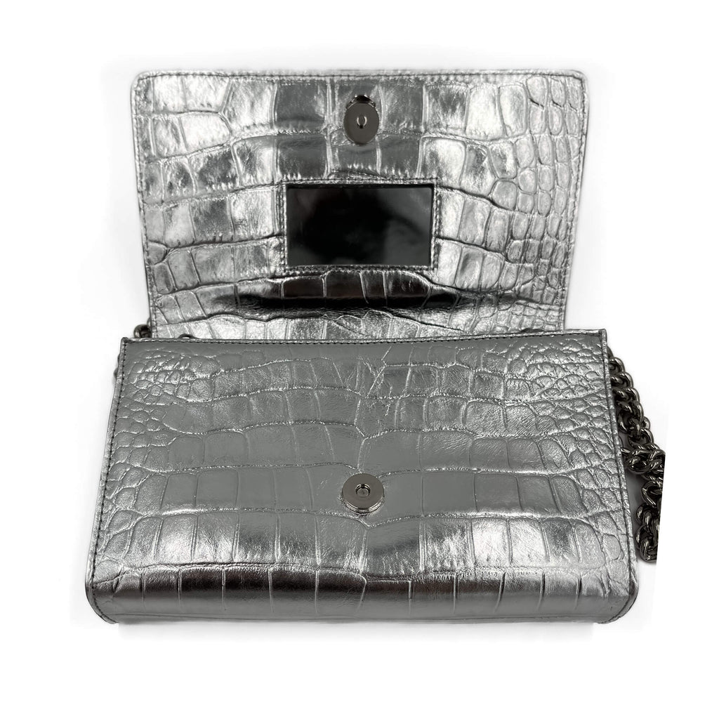 Second hand Philipp Plein Flap Clutch Small Calf Leather Leather 2 - Ways Croco Print Silver - Tabita Bags
