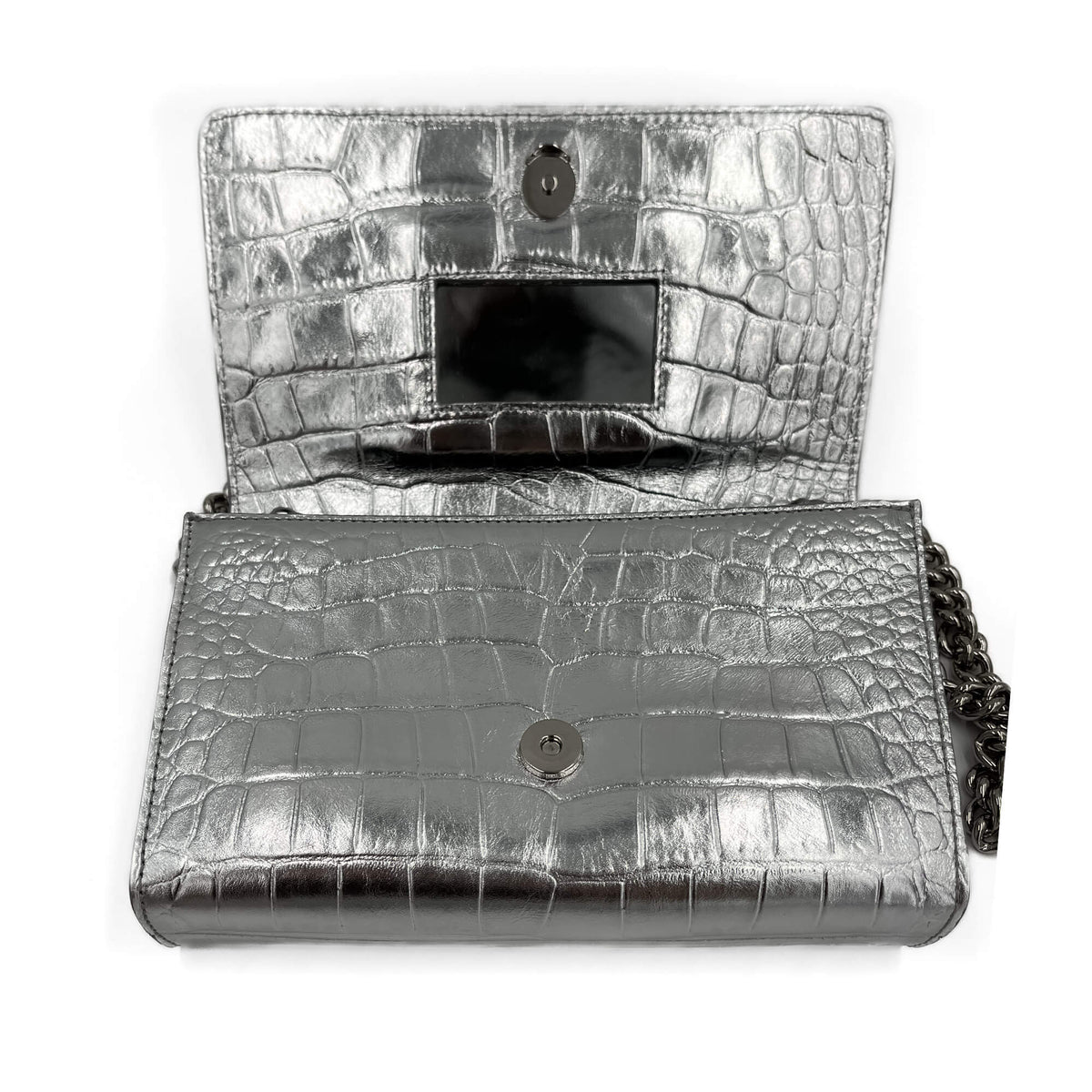 Second hand Philipp Plein Flap Clutch Small Calf Leather Leather 2 - Ways Croco Print Silver - Tabita Bags