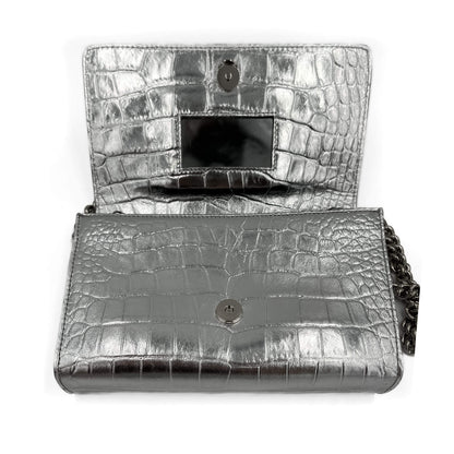 Second hand Philipp Plein Flap Clutch Small Calf Leather Leather 2 - Ways Croco Print Silver - Tabita Bags