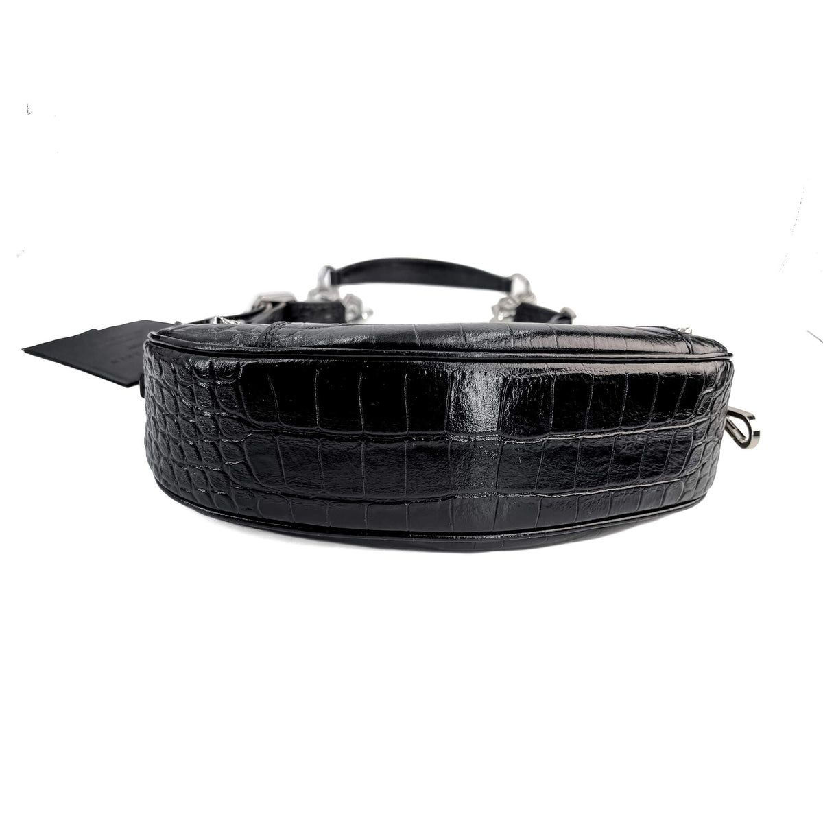 Second hand Philipp Plein Hexagon Croco Printed Leather Bowler Shoulder Bag Black - Tabita Bags