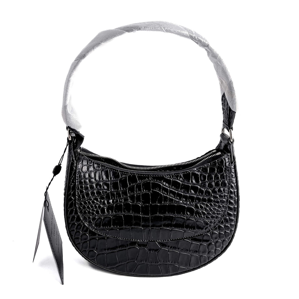 Second hand Philipp Plein Hexagon Croco Printed Leather Hobo Shoulder Bag Black - Tabita Bags
