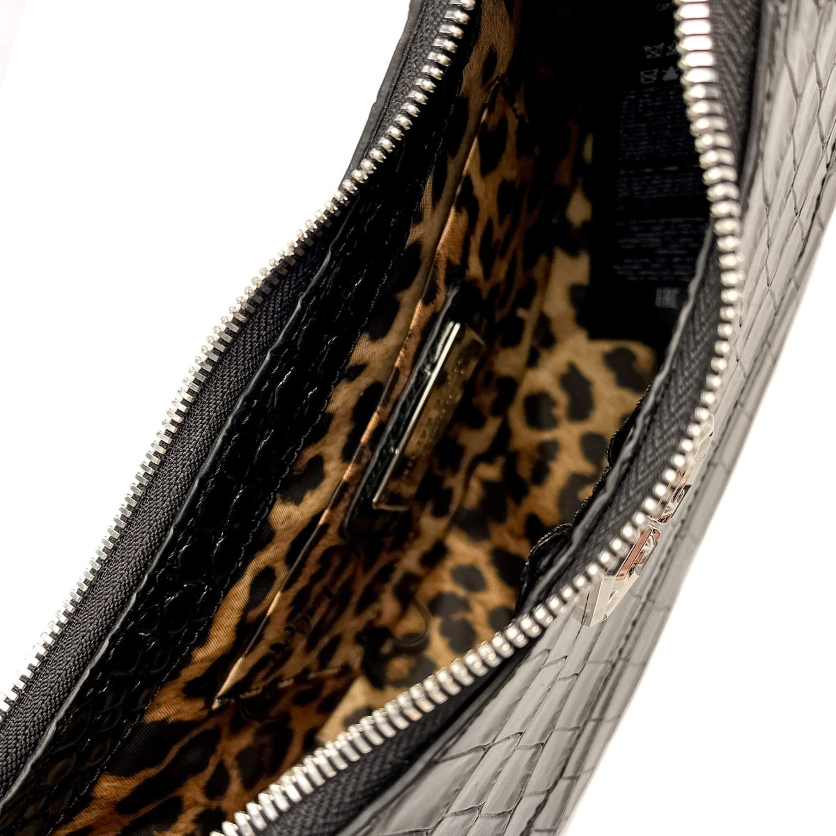 Second hand Philipp Plein Hexagon Croco Printed Leather Hobo Shoulder Bag Black - Tabita Bags