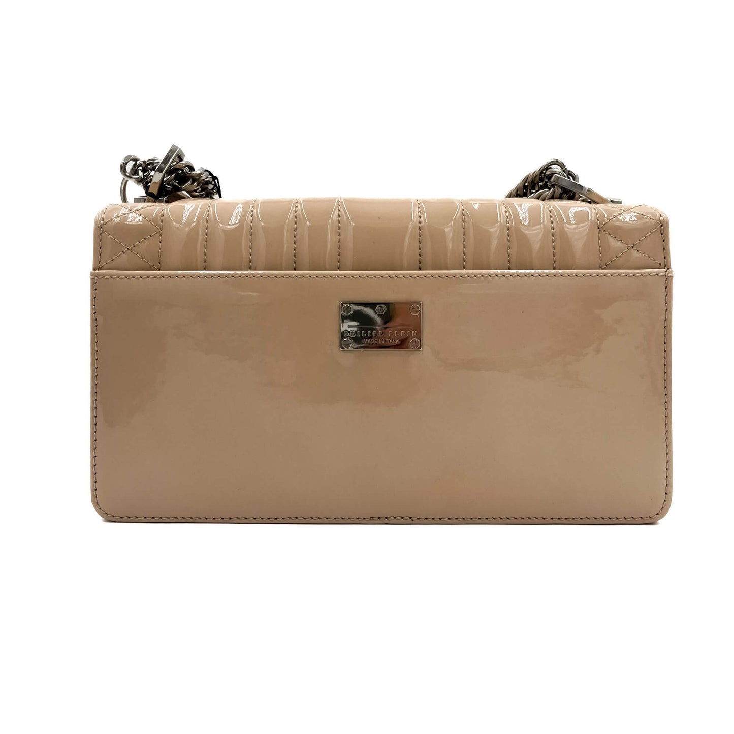 Second hand Philipp Plein Hexagon Medium Patent Leather 2-Ways Flap Bag Beige - Tabita Bags