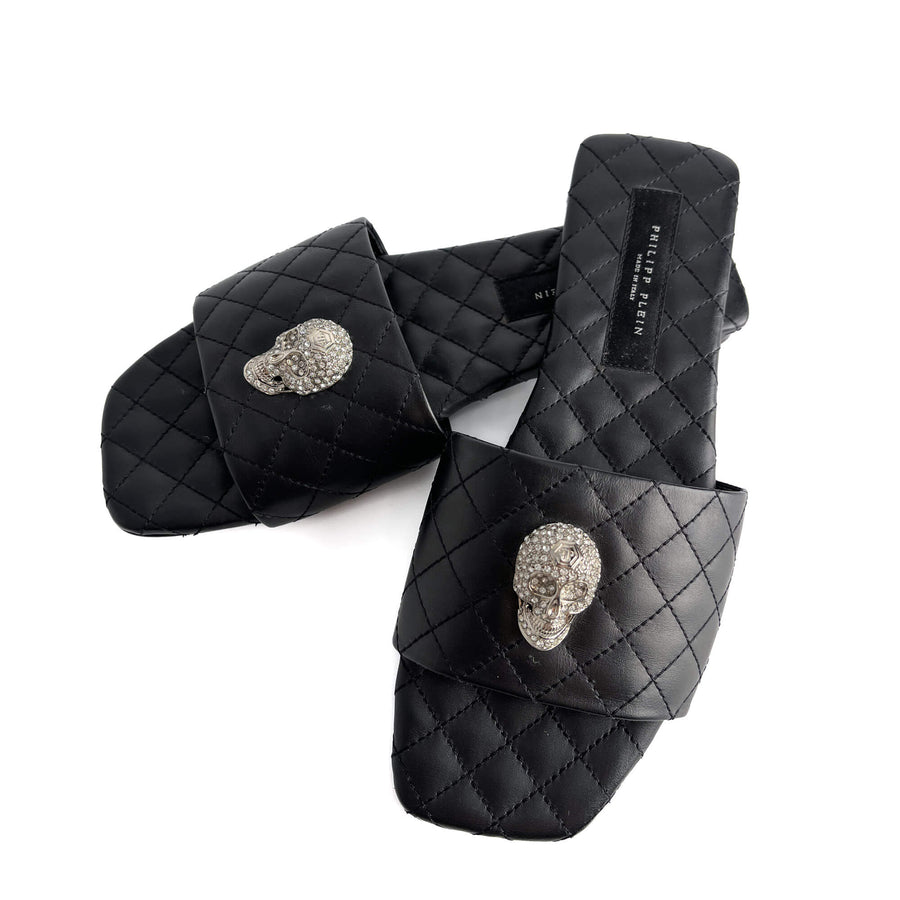 Second hand Philipp Plein Skull Matelasse Textile Fibres And Leather Sandals Black - Tabita Bags