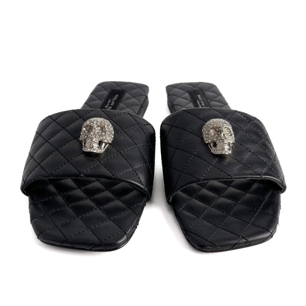 Second hand Philipp Plein Skull Matelasse Textile Fibres And Leather Sandals Black - Tabita Bags