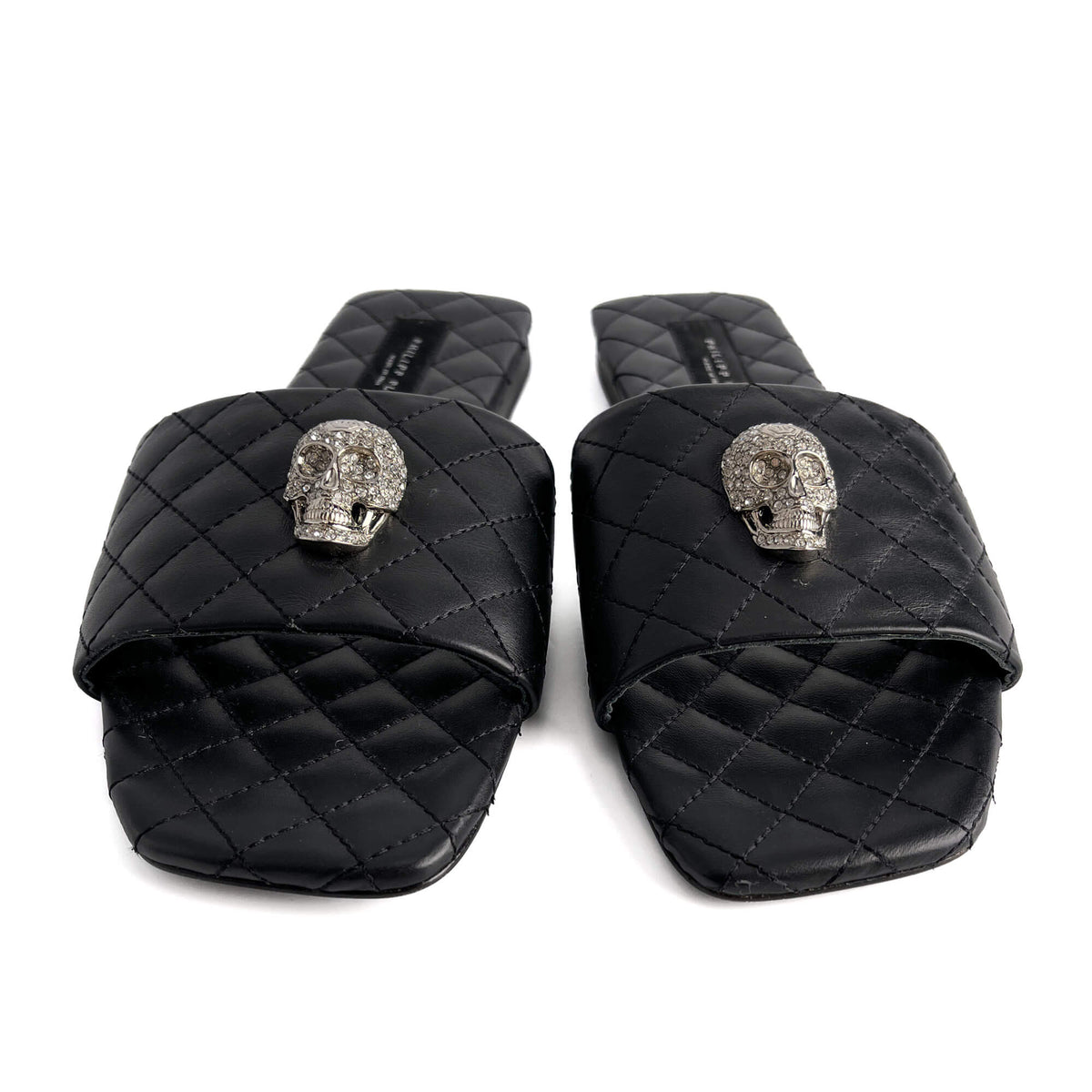 Second hand Philipp Plein Skull Matelasse Textile Fibres And Leather Sandals Black - Tabita Bags