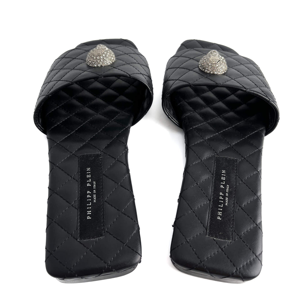 Second hand Philipp Plein Skull Matelasse Textile Fibres And Leather Sandals Black - Tabita Bags