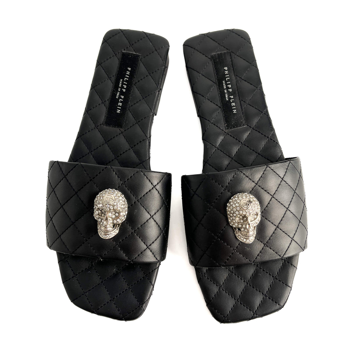 Second hand Philipp Plein Skull Matelasse Textile Fibres And Leather Sandals Black - Tabita Bags