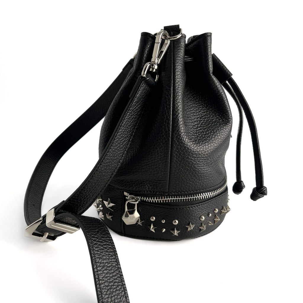 Second hand Philipp Plein Stud Leather Bucket Shoulder Bag Black - Tabita Bags