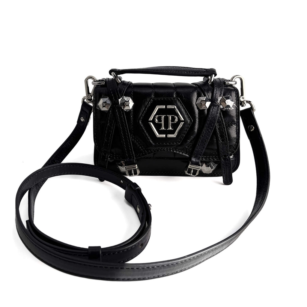Second hand Philipp Plein Superheroin Hexagon Small Calf Leather 2 - Ways Flap Belt Bag Black - Tabita Bags