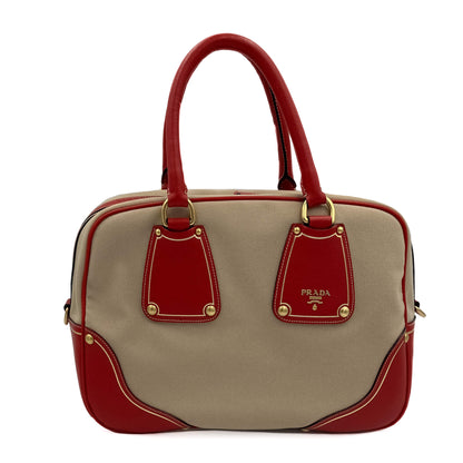 Second hand Prada Bowler Shoulder Bag Canapa Canvas Bicolor - Tabita Bags