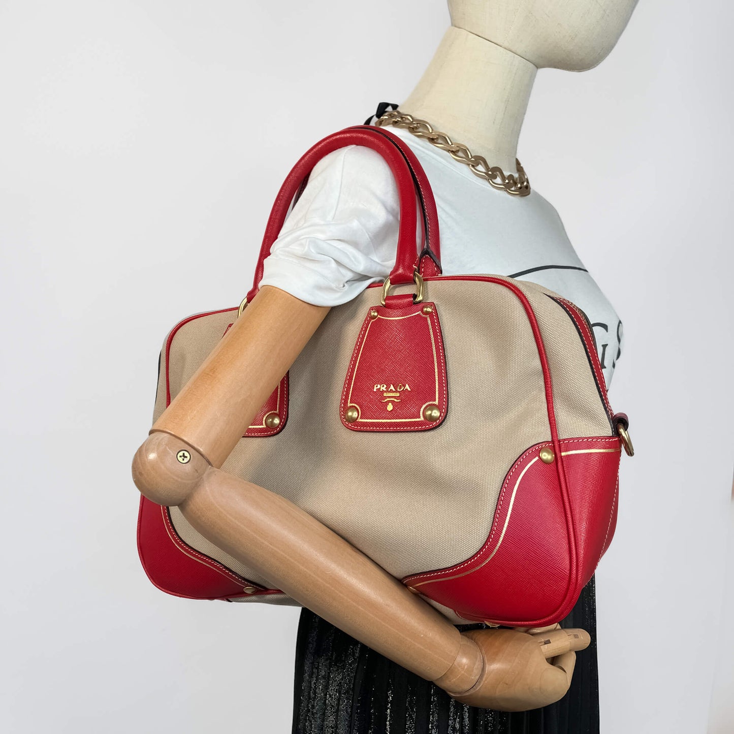 Second hand Prada Bowler Shoulder Bag Canapa Canvas Bicolor - Tabita Bags