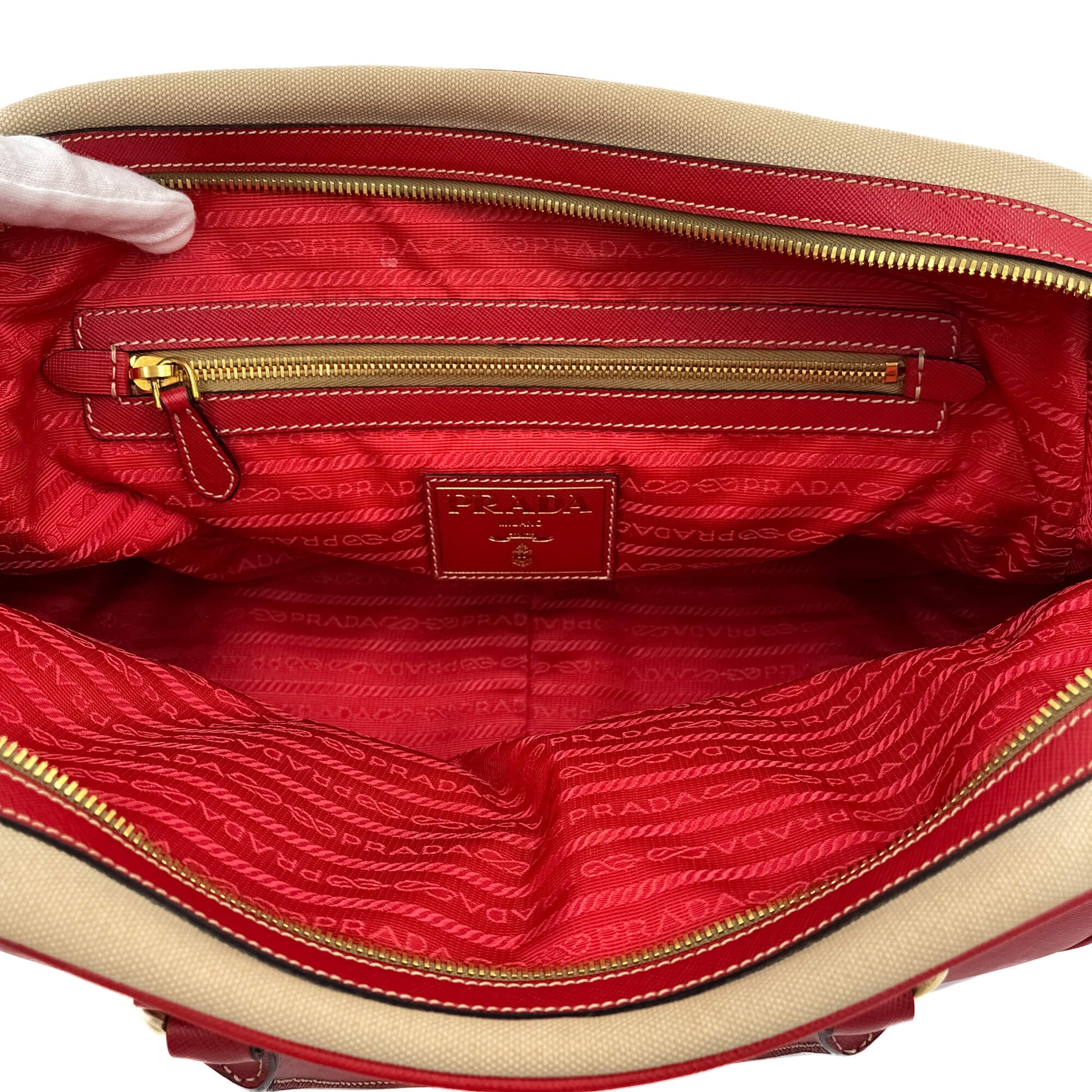 Second hand Prada Bowler Shoulder Bag Canapa Canvas Bicolor - Tabita Bags