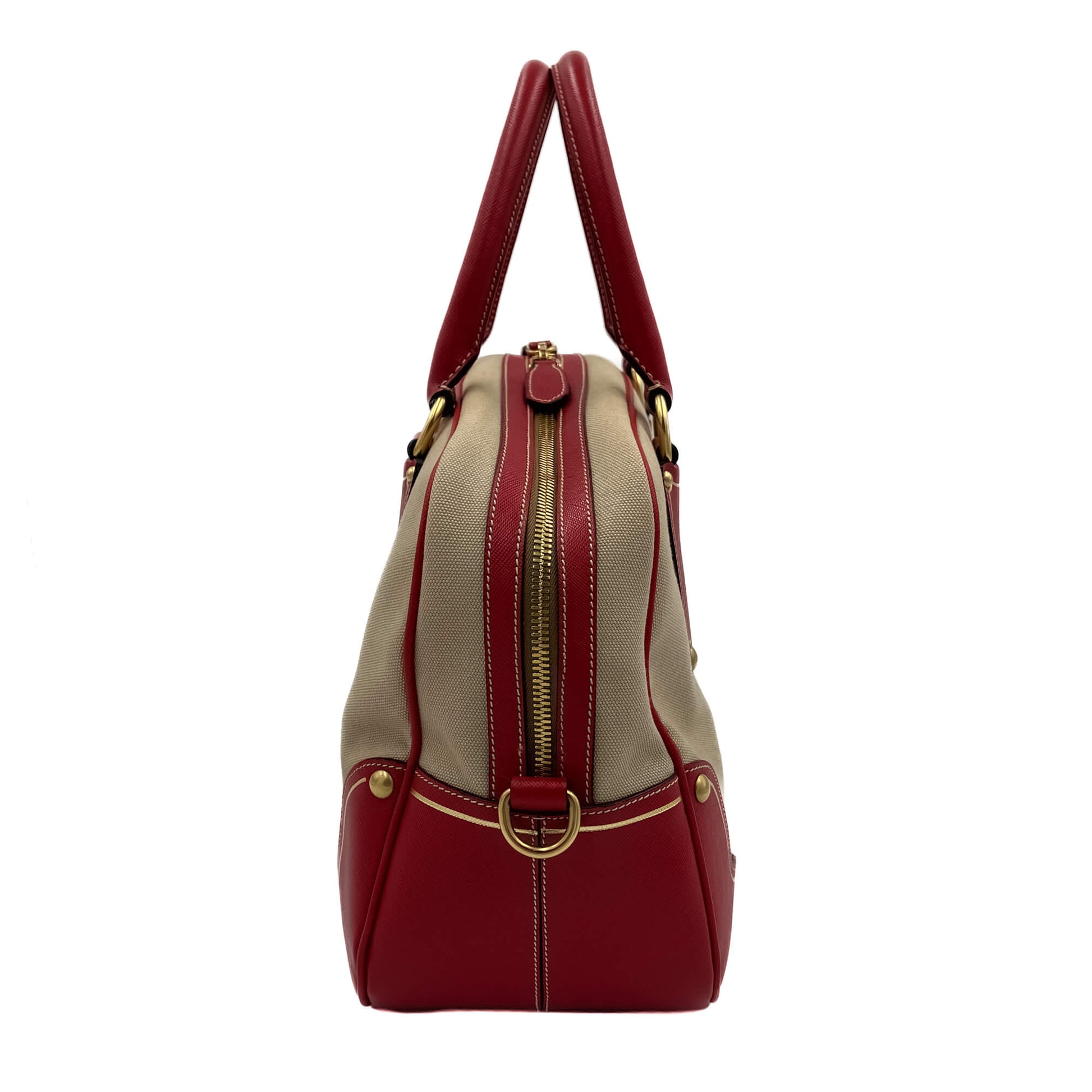 Second hand Prada Bowler Shoulder Bag Canapa Canvas Bicolor - Tabita Bags