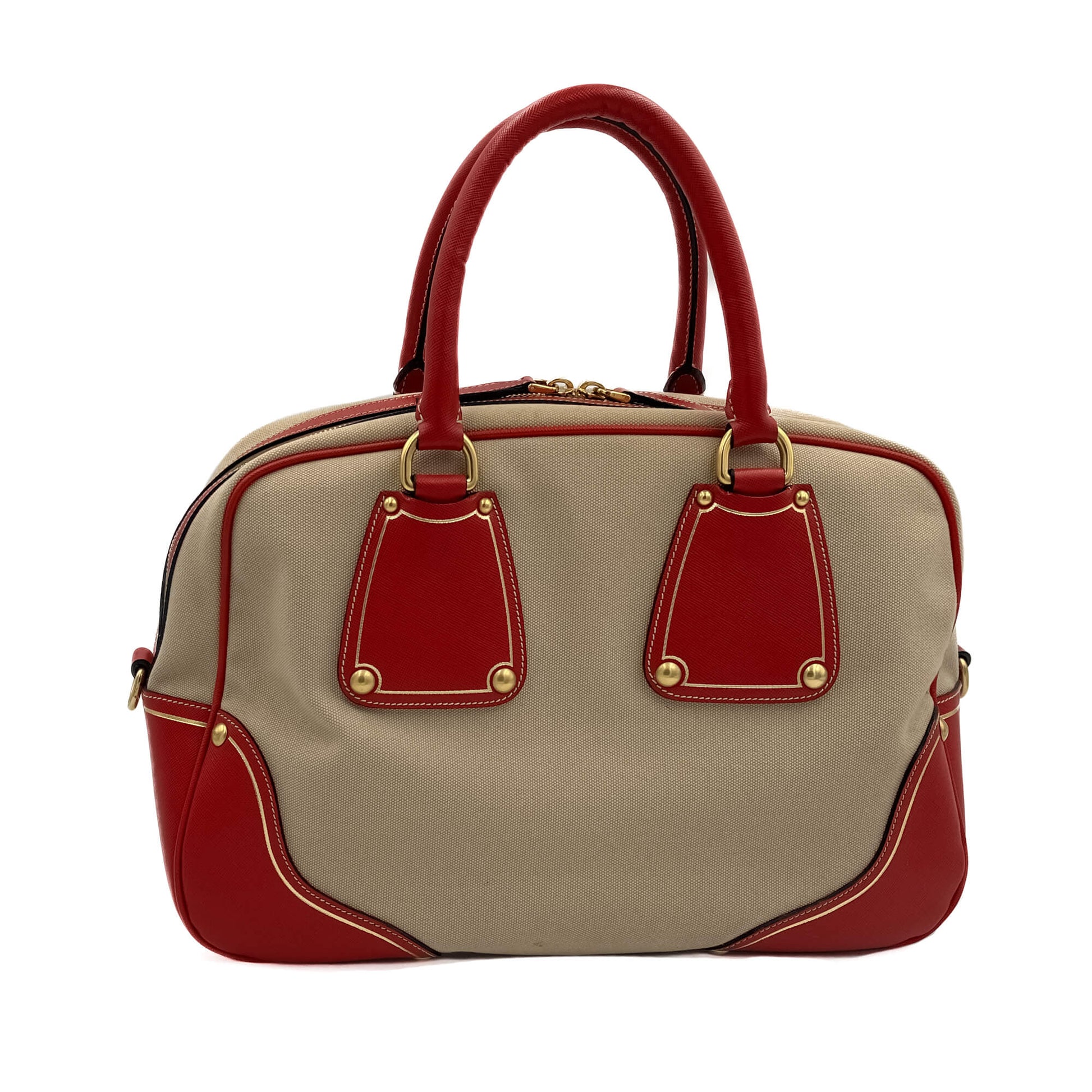 Second hand Prada Bowler Shoulder Bag Canapa Canvas Bicolor - Tabita Bags