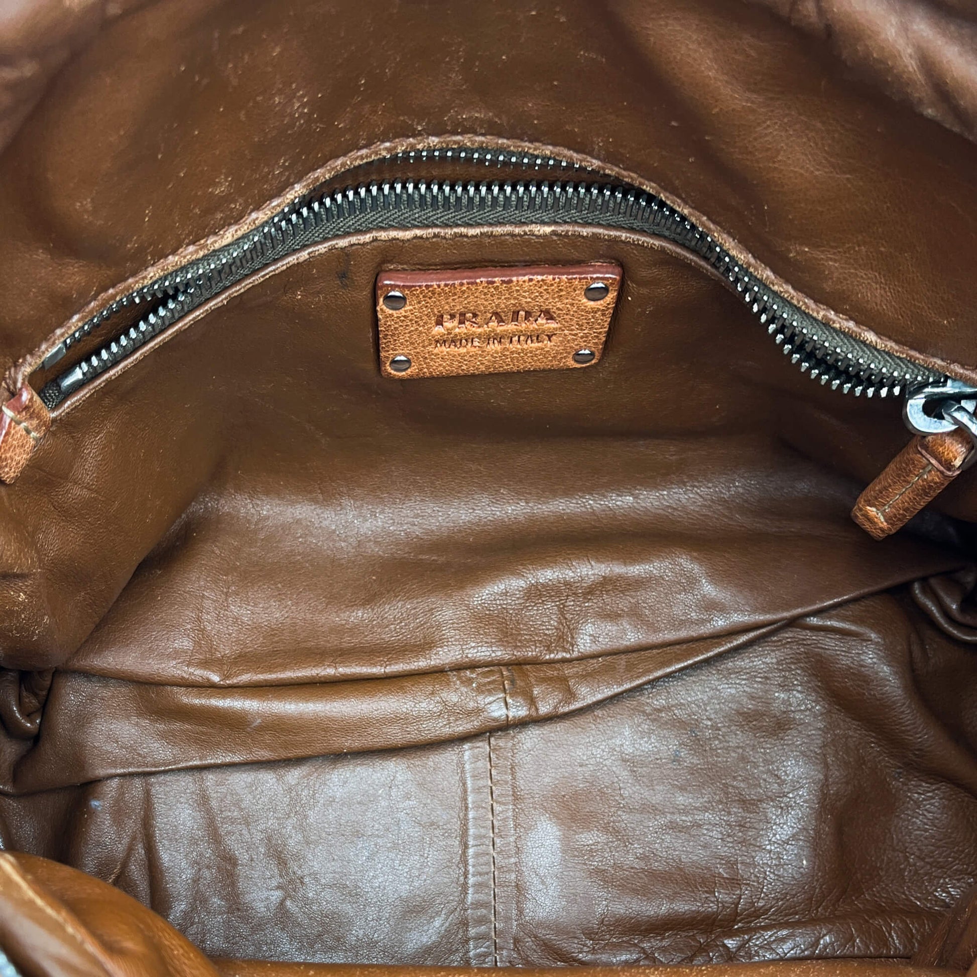 Second hand Prada Bowling Winkler Leather Bowler Shoulder Bag Caramel - Tabita Bags