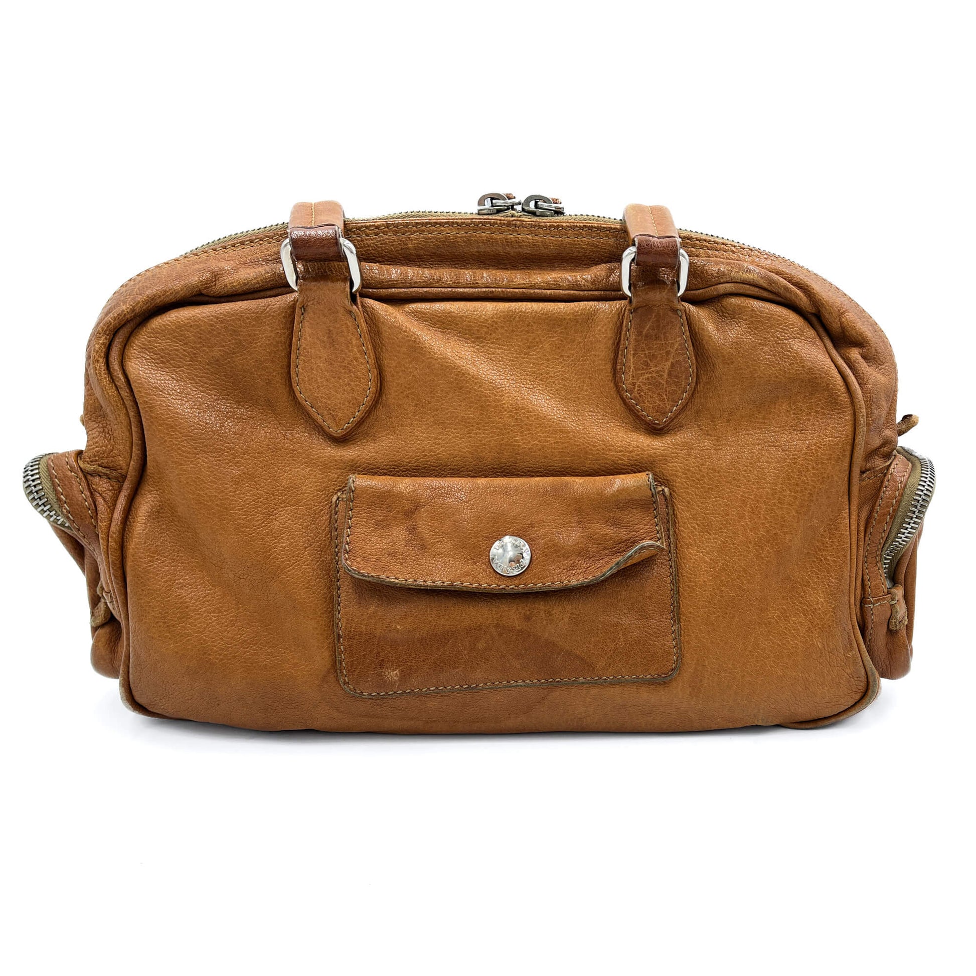 Second hand Prada Bowling Winkler Leather Bowler Shoulder Bag Caramel - Tabita Bags