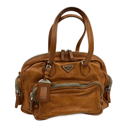 Second hand Prada Bowling Winkler Leather Bowler Shoulder Bag Caramel - Tabita Bags