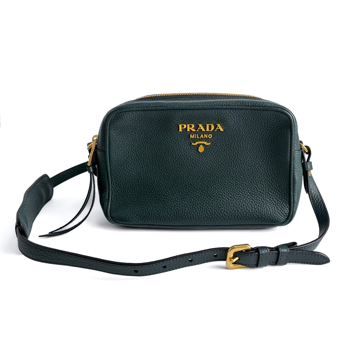 Second hand Prada Camera Shoulder Bag Daino Leather Green - Tabita Bags