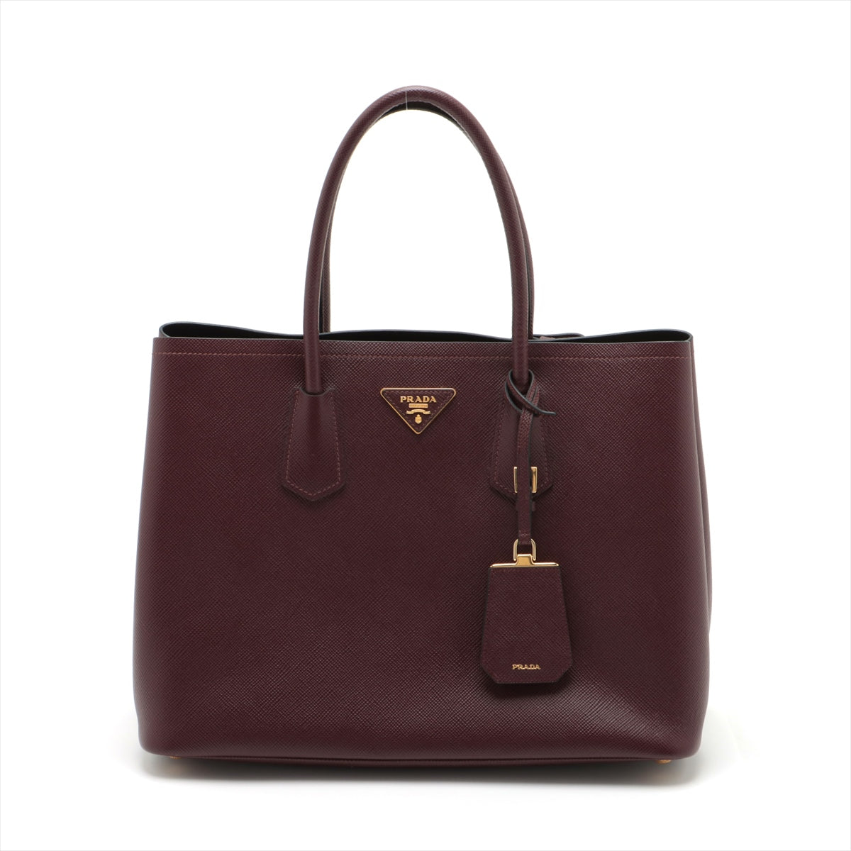 Second hand Prada Double Saffiano Leather Tote Bag Burgundy - Tabita Bags