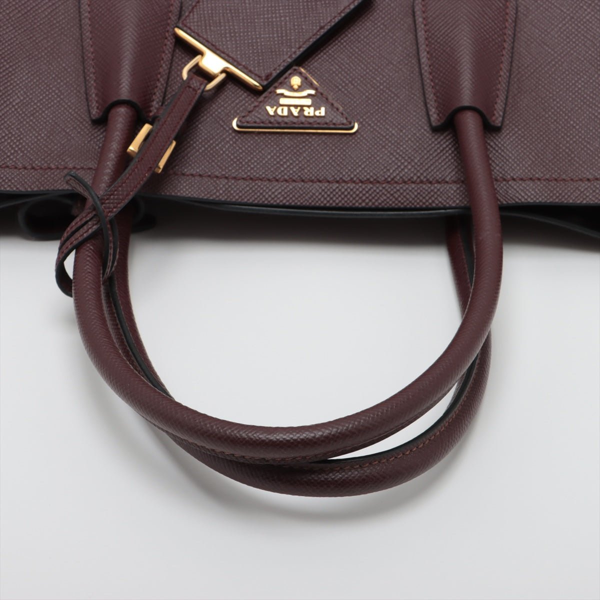 Second hand Prada Double Saffiano Leather Tote Bag Burgundy - Tabita Bags