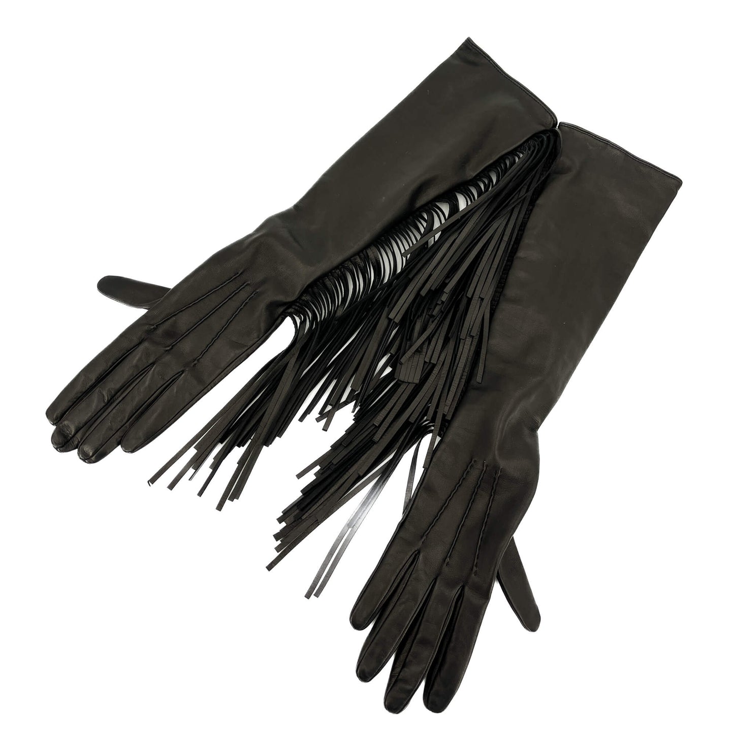 Second hand Prada Fringe Long Lambskin Leather Glove Black - Tabita Bags