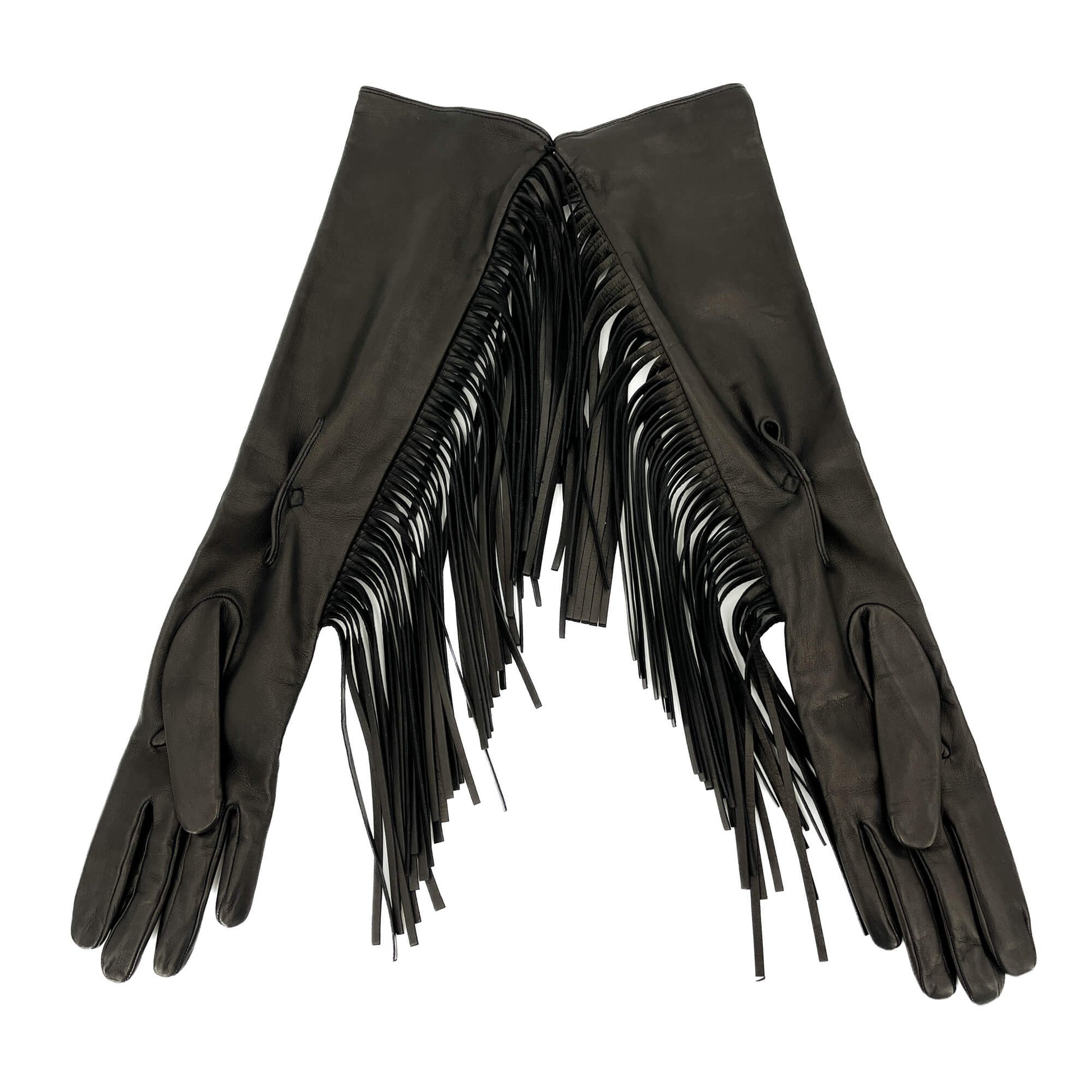 Second hand Prada Fringe Long Lambskin Leather Glove Black - Tabita Bags