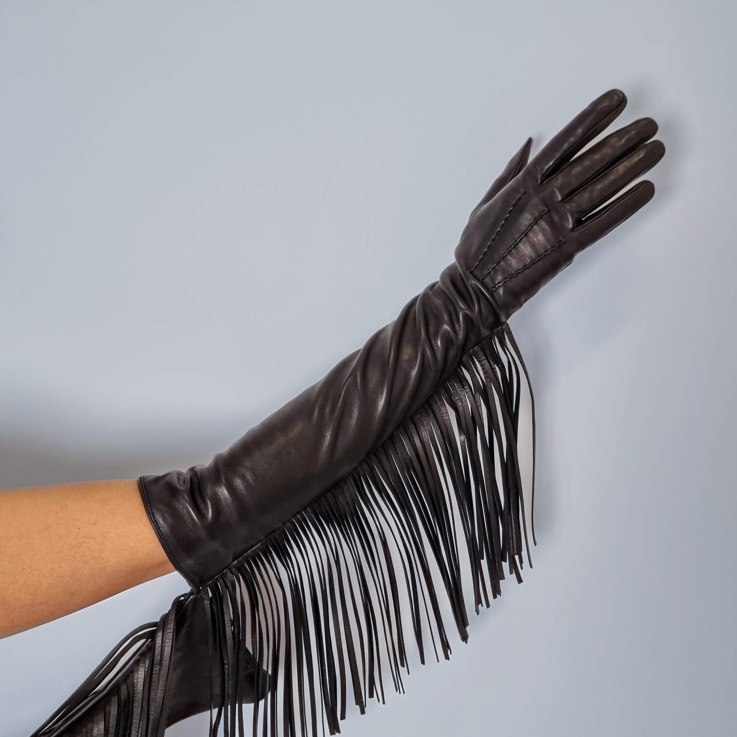 Second hand Prada Fringe Long Lambskin Leather Glove Black - Tabita Bags