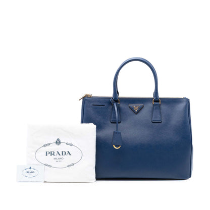 Second hand Prada Galleria Large Saffiano Lux Leather Tote Handbag Blue - Tabita Bags