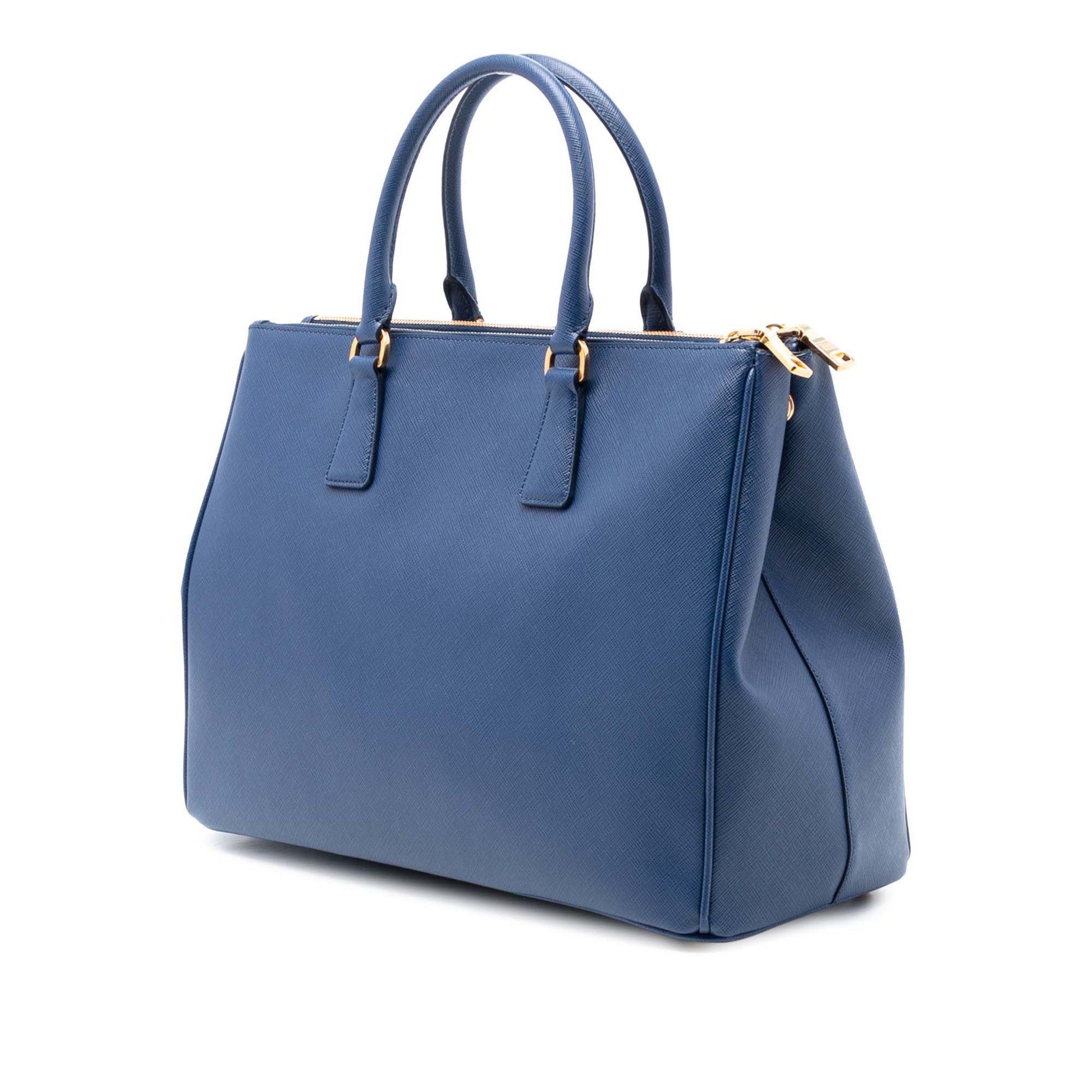 Second hand Prada Galleria Large Saffiano Lux Leather Tote Handbag Blue - Tabita Bags