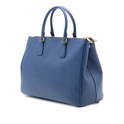 Second hand Prada Galleria Large Saffiano Lux Leather Tote Handbag Blue - Tabita Bags