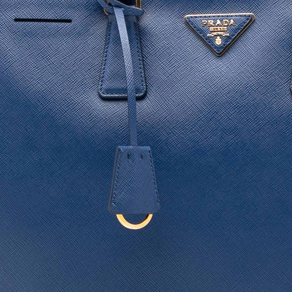 Second hand Prada Galleria Large Saffiano Lux Leather Tote Handbag Blue - Tabita Bags
