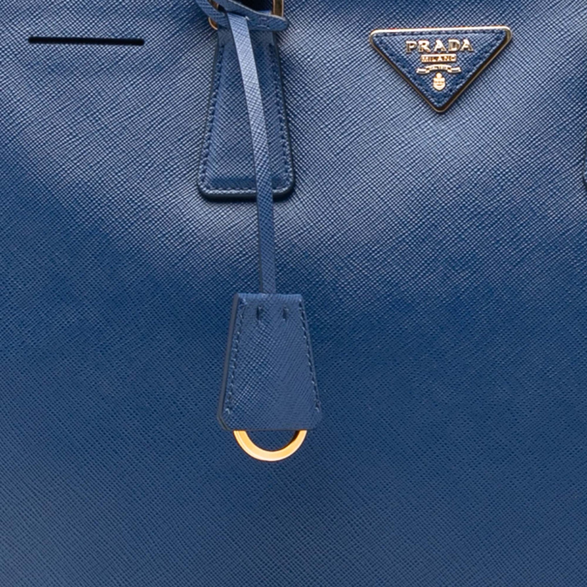 Second hand Prada Galleria Large Saffiano Lux Leather Tote Handbag Blue - Tabita Bags